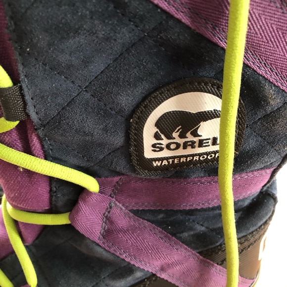 Sorel Glacy Explorer Women’s Tall Boot Purple, Navy, & Lime Green 7 waterproof - Picture 2 of 14